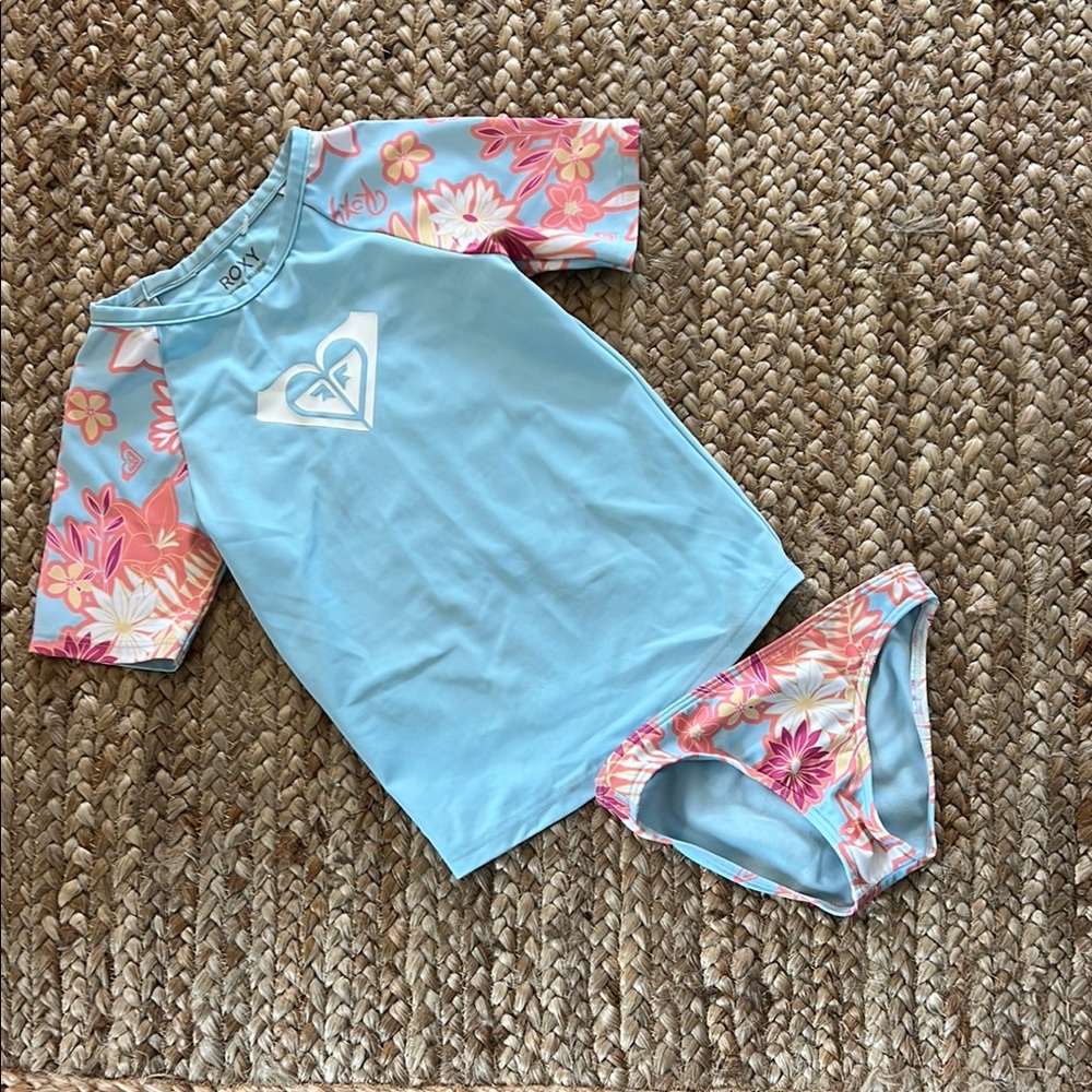 Roxy Kids Rashguard Set - Light Blue and Pink Floral